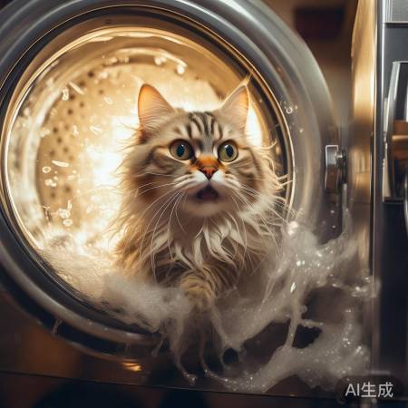猫咪误入洗衣机,生活惊喜连连