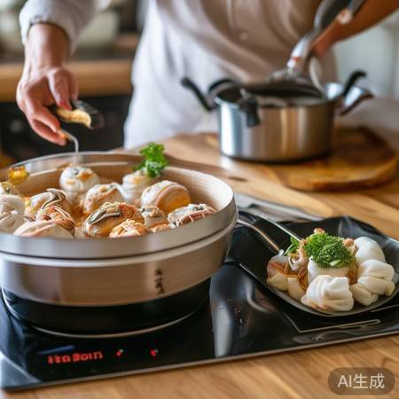 集成灶蒸海鲜馒头,简单美味