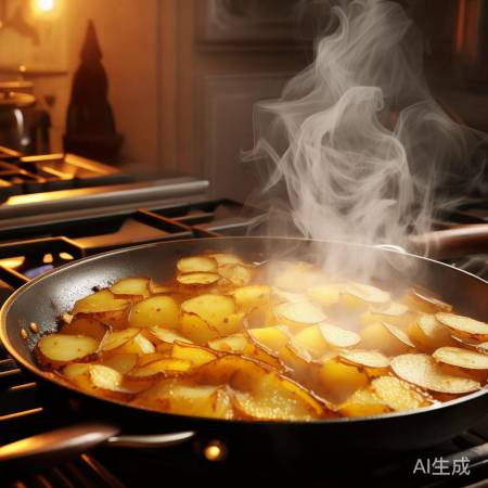 土豆片金黄焦脆,香气四溢。