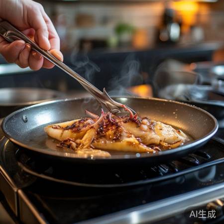 烤鱿鱼翻面,待至酥脆