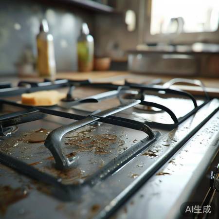 燃气灶油污,热水洗洁精擦