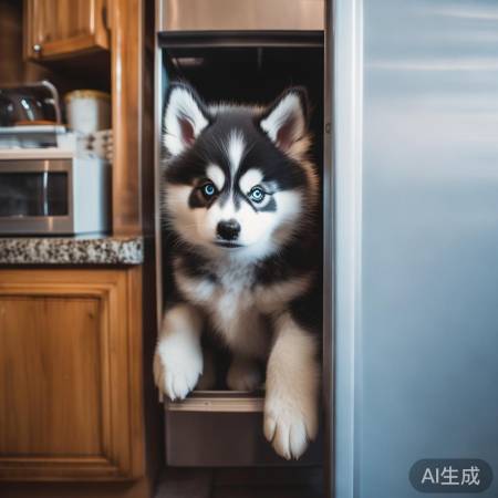 小哈奇进冰箱，宠物生活美好
